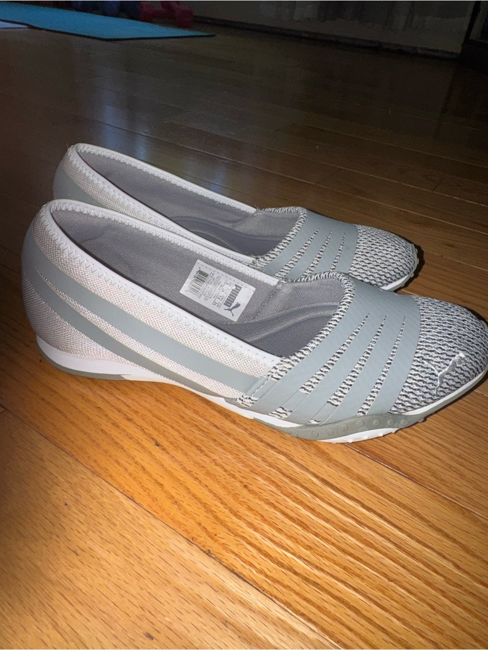 Puma Women’s Slip-On Flats in Light Gray and White